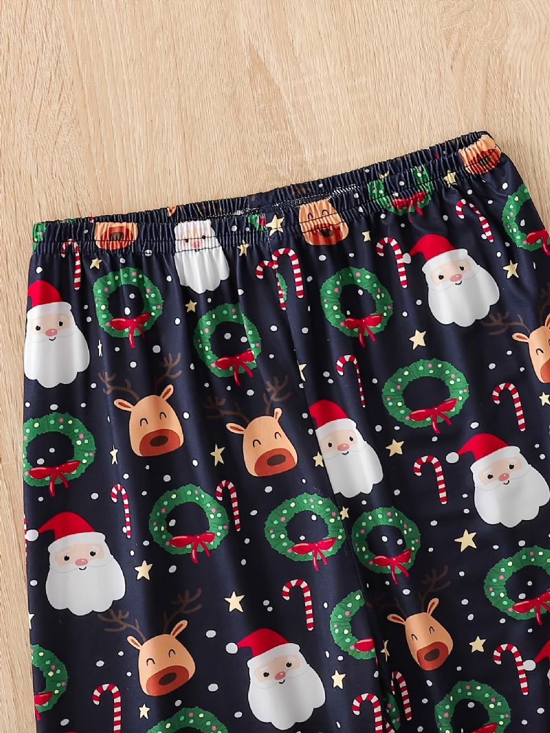 Christmas Jenter Letter Santa Claus Elk Print Rundhals Langermet Pyjamassett