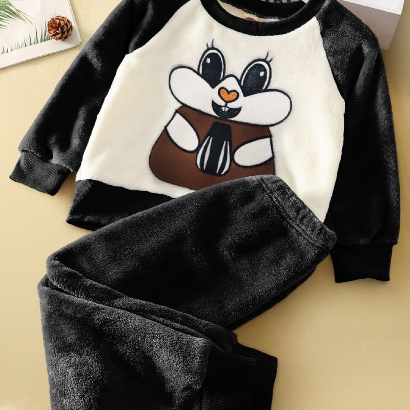 Fleece Pyjamassett For Jenter Bunny Rabbit Mønster Langermet Topp + Matchende Bukser Lounge Wear Hjemmeklær Barneklær Høst Vinter Antrekk