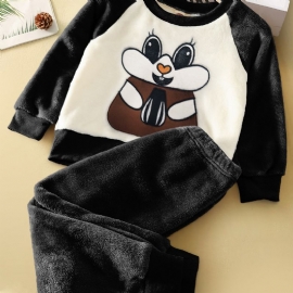 Fleece Pyjamassett For Jenter Bunny Rabbit Mønster Langermet Topp + Matchende Bukser Lounge Wear Hjemmeklær Barneklær Høst Vinter Antrekk