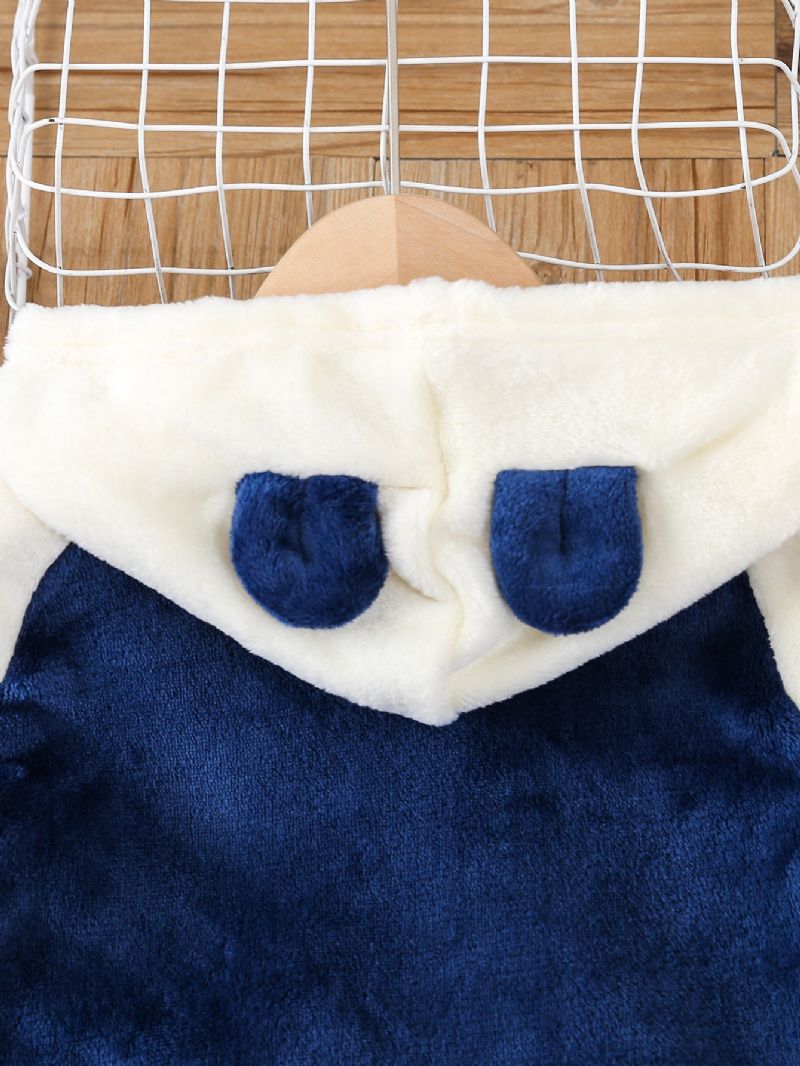 Fluffy Casual Contrast Plain Pocket Pysjamassett For Barn
