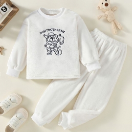 Gutter Casual Cartoon Fleece Termisk Pyjamas Set Med Pullover Topp Og Bukser Til Hjemmet