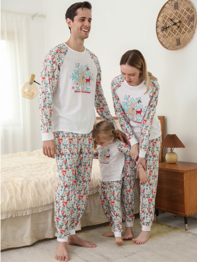 Gutter Jenter Snowflake Elk Merry Christmas Crewneck Family Pyjamas