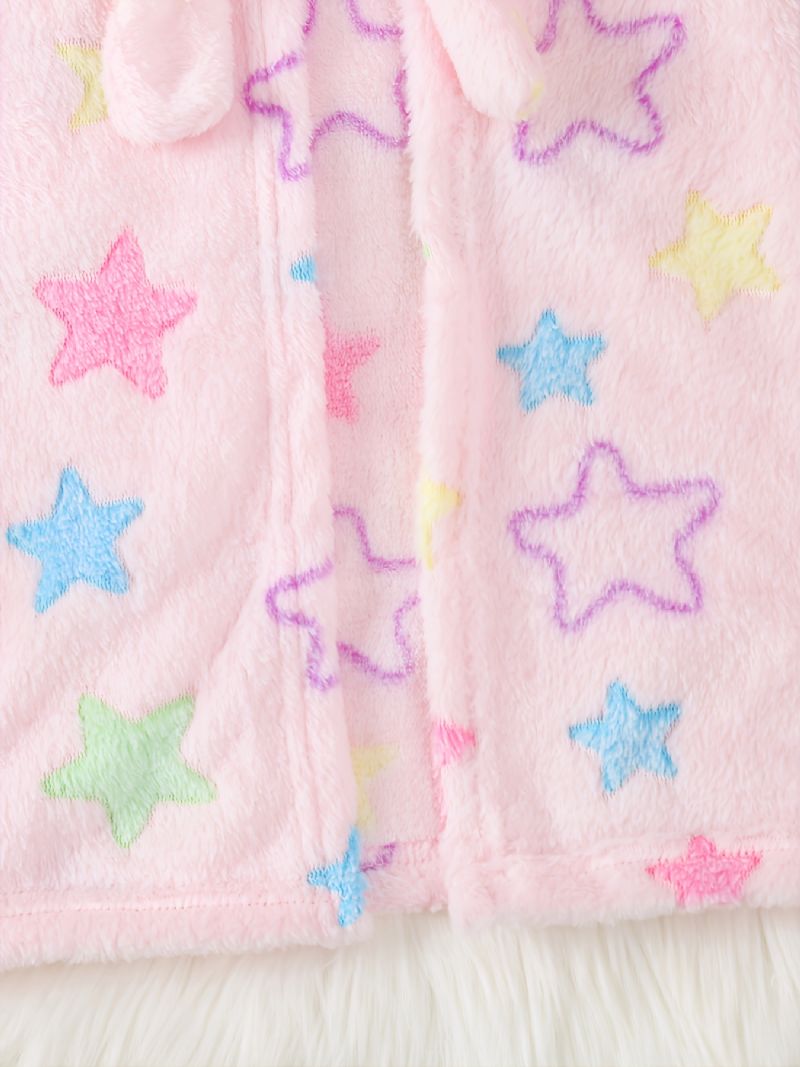 Hettebadekåpe For Jenter Stjernemønster Myk Varm Flanell Pyjamas Med Belte Vinterklær For Barn