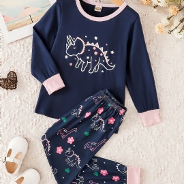 Jent Dinosaur Print Langermet Topp Og Bukser Loungewear Set