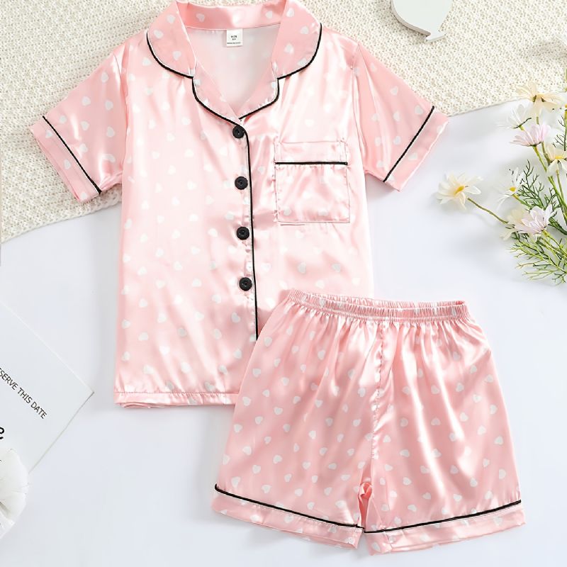 Jente Kortermet Pyjamassett Satin Pj Set