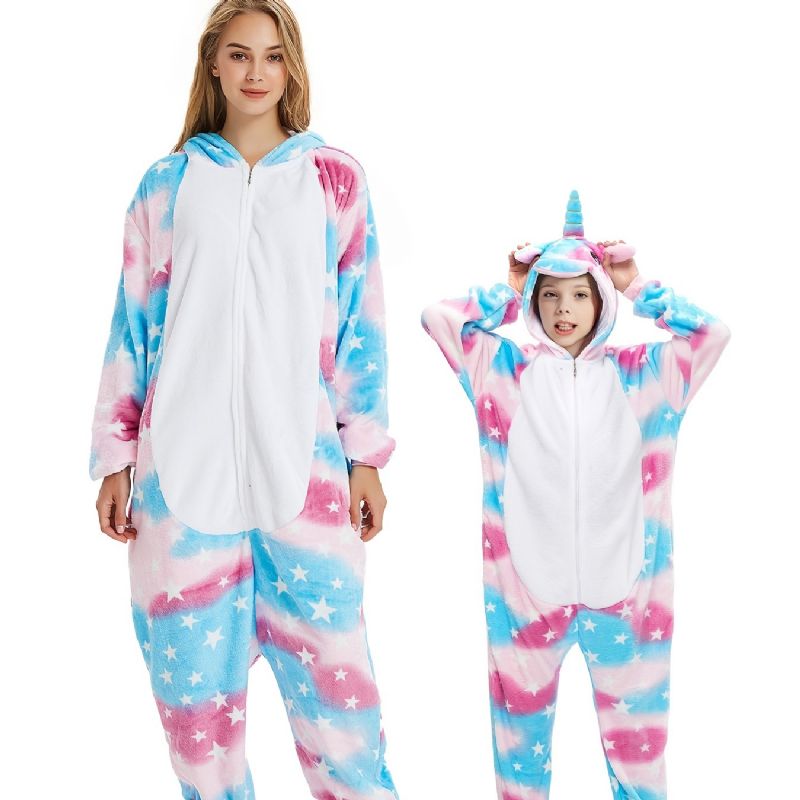 Jente Unicorn Shaped Flanell Pyjamas Termisk For Winter