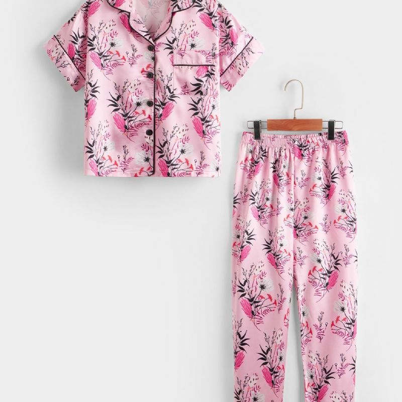 Jenter Blomstermønster Knapp Foran Sateng Pyjamassett