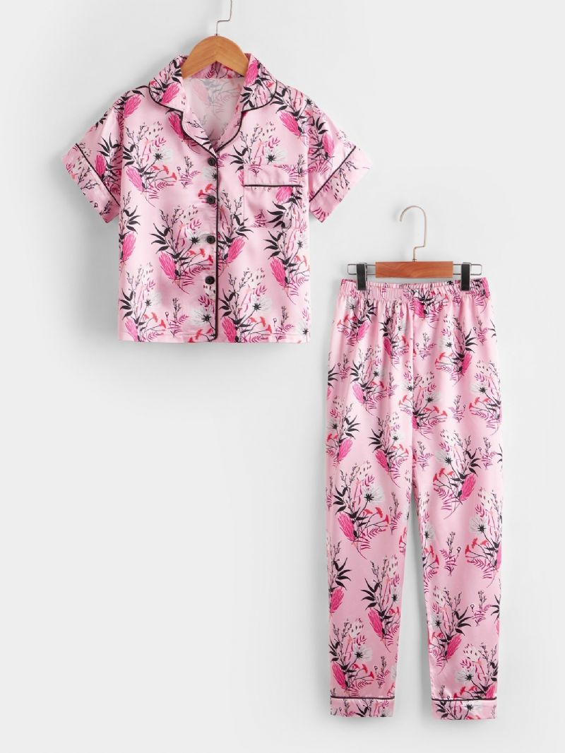 Jenter Blomstermønster Knapp Foran Sateng Pyjamassett