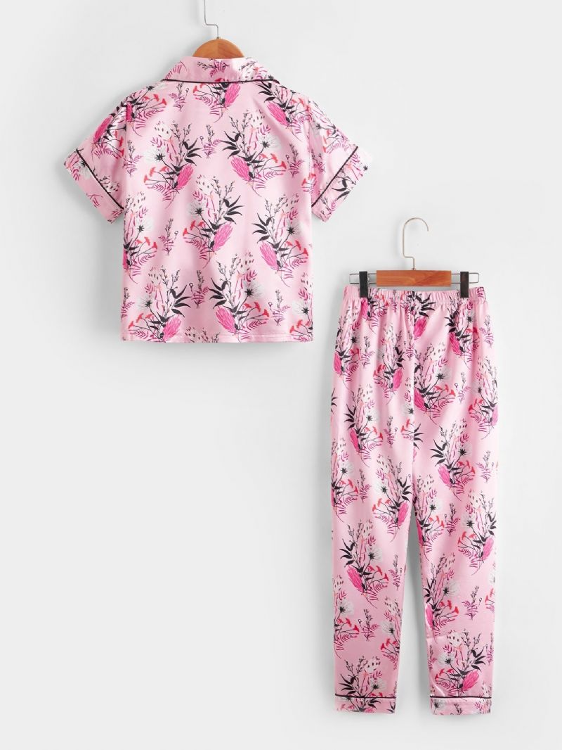 Jenter Blomstermønster Knapp Foran Sateng Pyjamassett