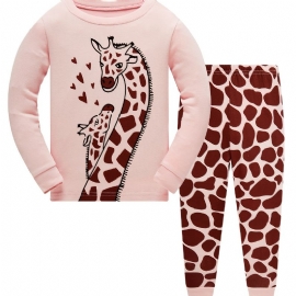 Jenter Casual Giraffe Print Pyjamassett Med Topper Og Bukser Barneklær Til Hjemmet