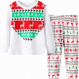 Jenter Christmas Elk Printed Cotton Pyjamas Set