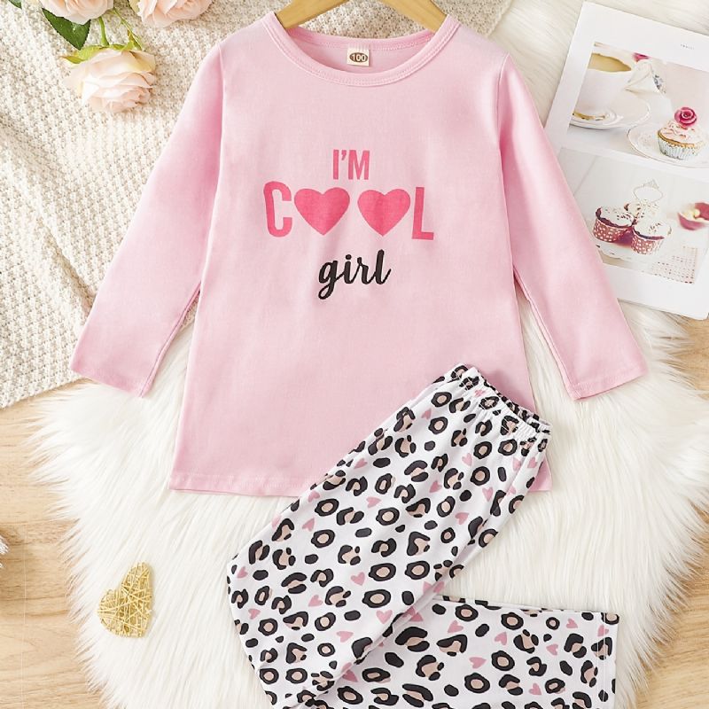 Jenter Print Pyjamas Set Crew Neck Toppbuksesett