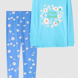 Jenter Pyjamas Daisy Print Rundhals Langermet Topp & Buksesett