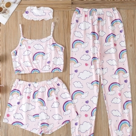 Jenter Rainbow Cloud Printed Vest & Eye Mask & Natttøy Bukser Shorts Pyjamassett