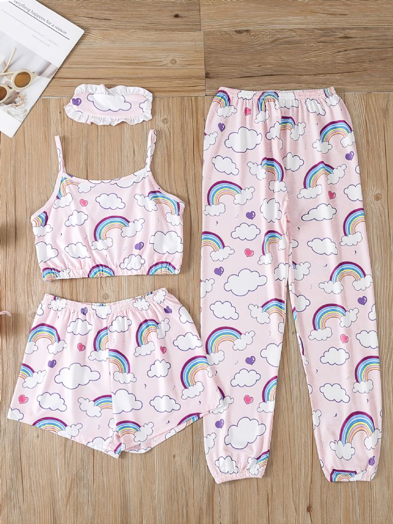 Jenter Rainbow Cloud Printed Vest & Eye Mask & Natttøy Bukser Shorts Pyjamassett