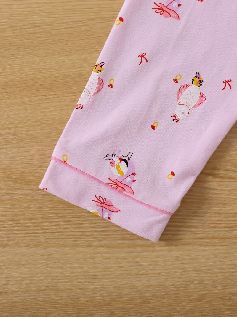Jenter Søt Animal Print Langermet Lapel Top Pants Pyjamas Set