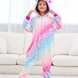 Jenter Søt Fleece Thermal Rainbow Unicorn Hettepyjamas For Hjemmefest