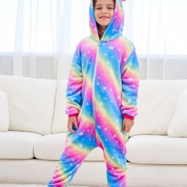 Jenter Søt Fleece Thermal Rainbow Unicorn Hettepysjamas For Hjemmefest Barneklær