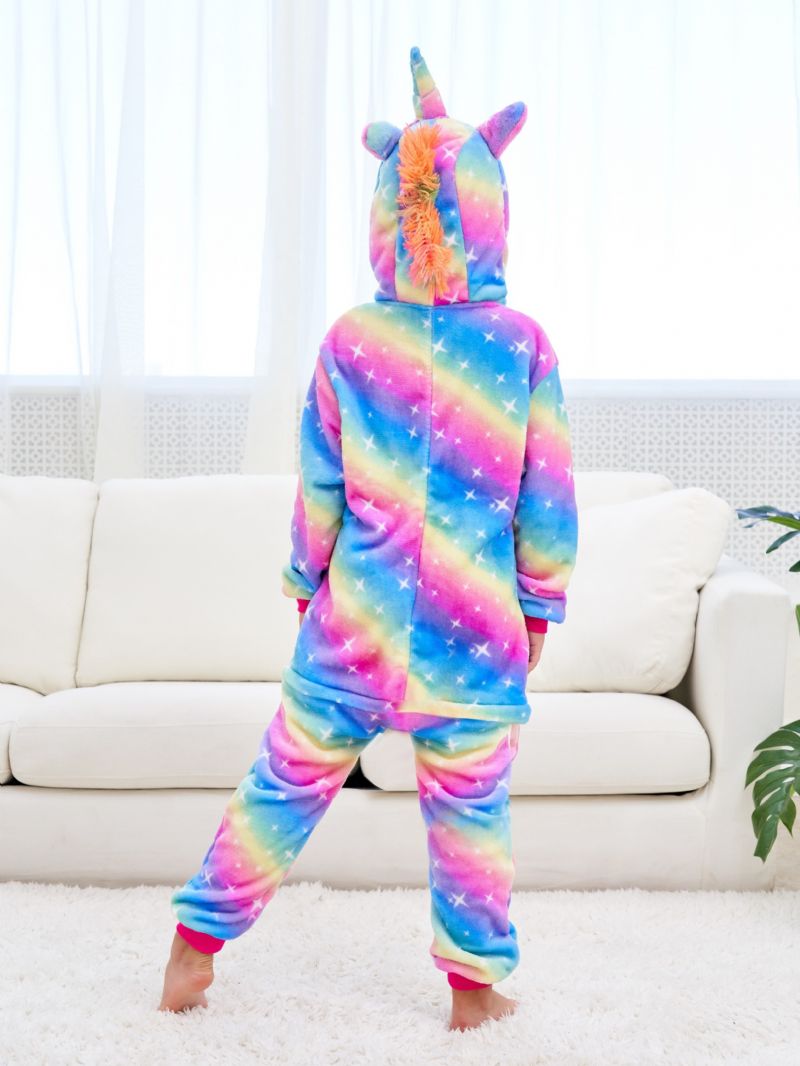 Jenter Søt Fleece Thermal Rainbow Unicorn Hettepysjamas For Hjemmefest Barneklær