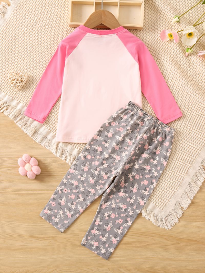 Jenter Søt Print Langermet Crew Neck Topp Floral Pants Pyjamas Set