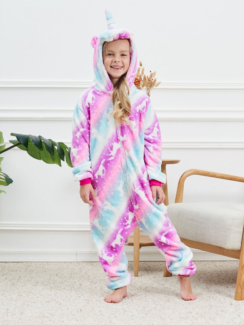 Jenter Søt Unicorn Hette Pyjamas Fleece Termisk Dyrekostyme Til Vinter Hjemmefest