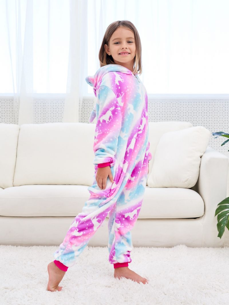 Jenter Søt Unicorn Hette Pyjamas Fleece Termisk Dyrekostyme Til Vinter Hjemmefest
