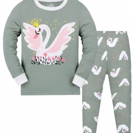 Jenter Swan Sweatshirt + Buksesett Barneklær Pyjamassett Lounge Wear Homewear