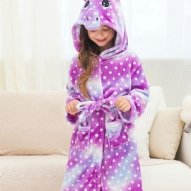 Jenter Unicorn Hette Badekåpe Lilla Galaxy Dots Fleece Barneklær Nattøy