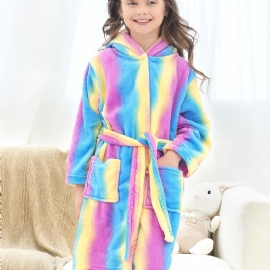 Jenter Varm Fleece Badekåpe Rainbow Galaxy Stripe Barneklær Nattøy