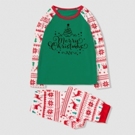 Jul Foreldre-barn Bokstaver Blomstertrykk Uformell Crew Neck Langermet Pyjamas Sett