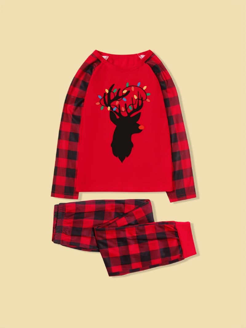 Juleforeldre-barn Casual Santa Elg Print Pyjamas Set