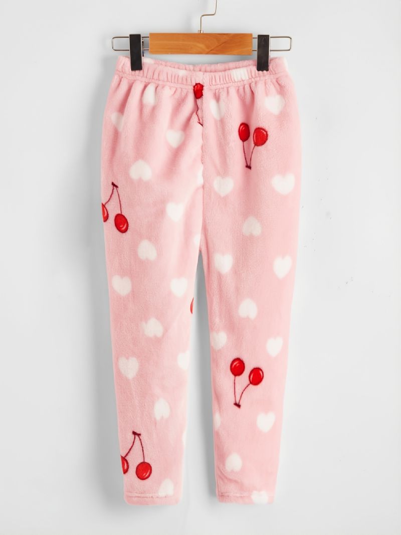 Kids Jenter Heart Kirsebær Flanell Pyjamassett Rosa