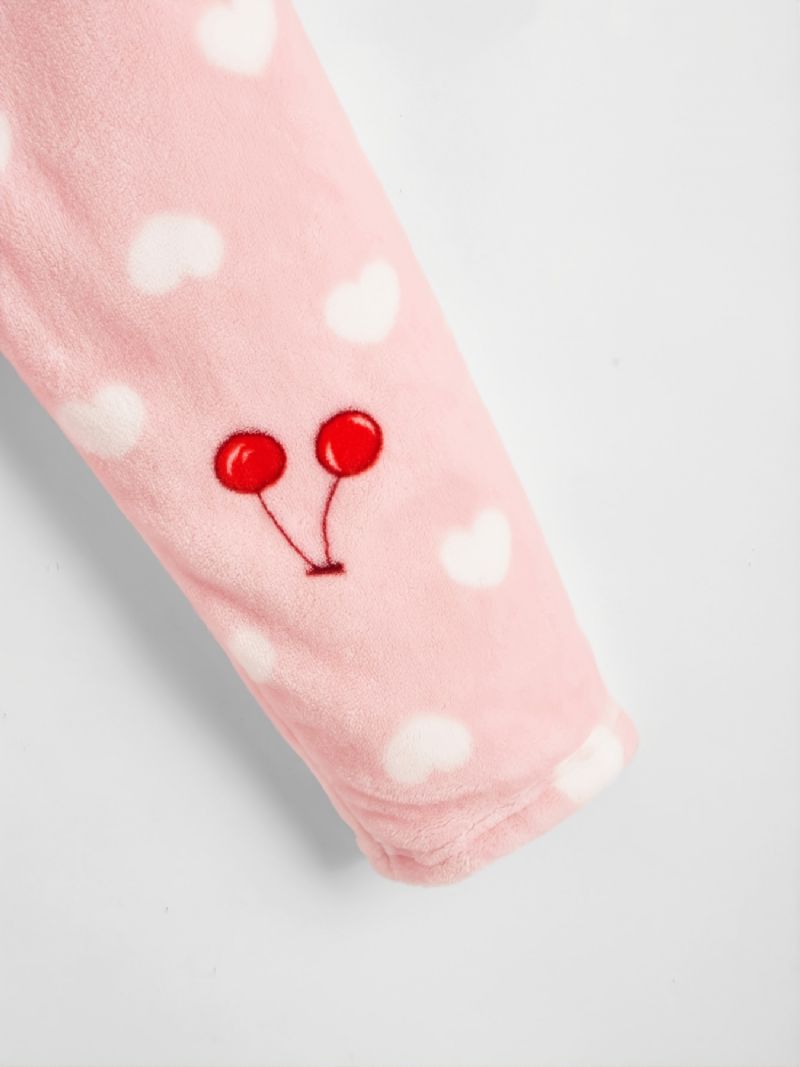 Kids Jenter Heart Kirsebær Flanell Pyjamassett Rosa