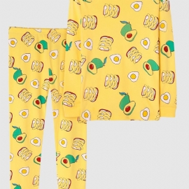 Kids Jenter Pyjamas Frukt Print Rund Hals Langermet Topp Og Buksesett