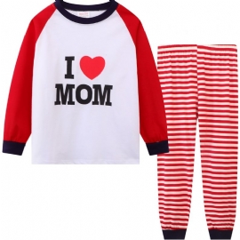 Kids Jenter Pyjamas Letter Print Rund Hals Langermet Topp & Stripete Buksesett