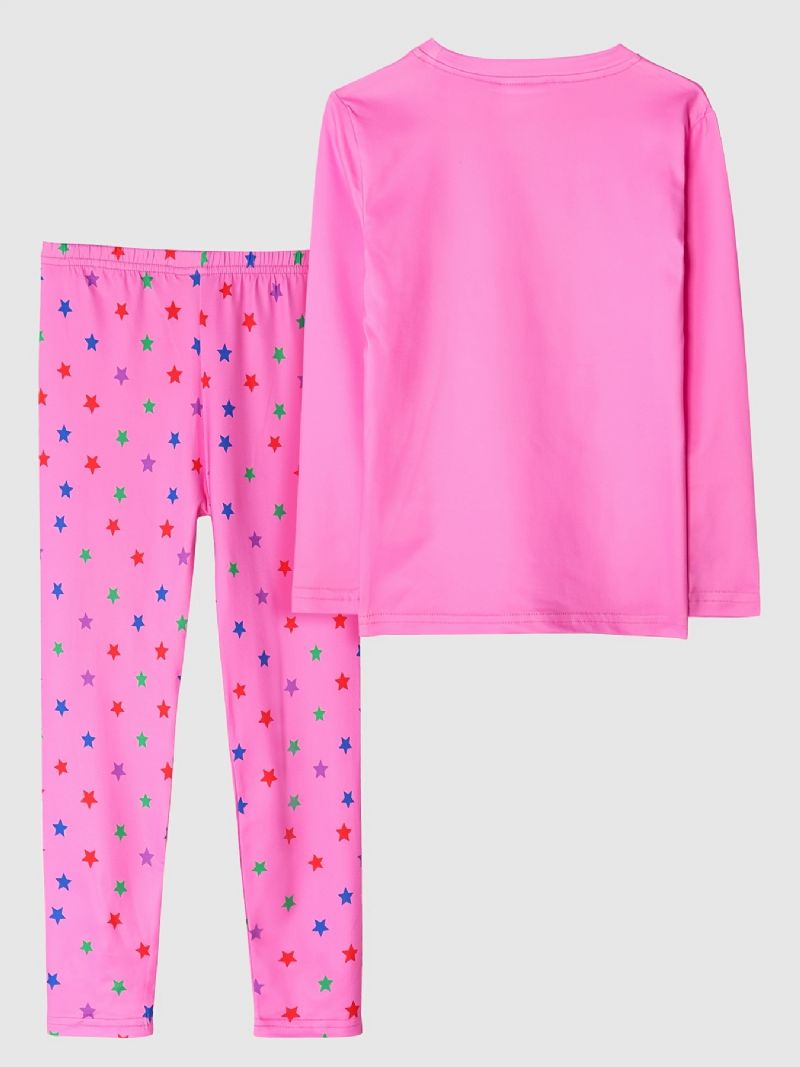 Kids Jenter Pyjamas Pink Unicorn Print Rundhals Langermet Buksesett