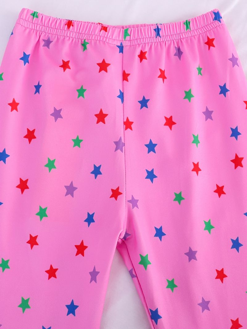 Kids Jenter Pyjamas Pink Unicorn Print Rundhals Langermet Buksesett