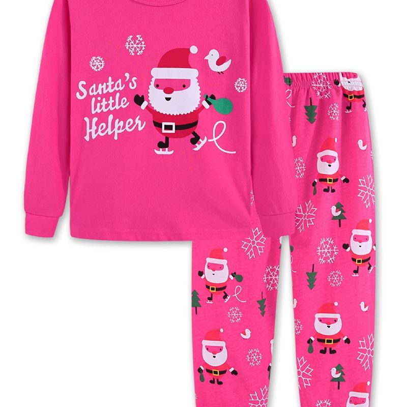 Langermet Pyjamassett For Jenter Med Juletrykk For Vinteren