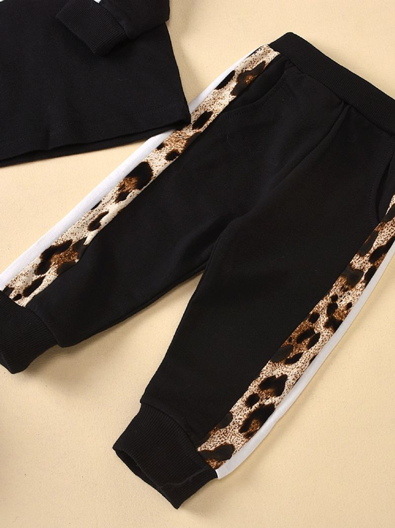 Leopardtrykt Stripete Genser For Barn Joggerbukser Pyjamassett