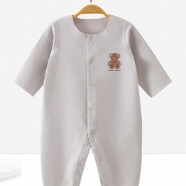 Newborn Baby Romper Pyjamas Bear Print Ensfarget Jumpsuit Undertøy For Gutter Jenter