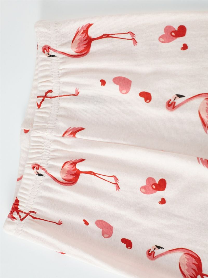 Popshion 2 Stk Jenter Søt Flamingo Tegneserie Dyre Topp & Kontrastpynt Pyjamasbuksesett