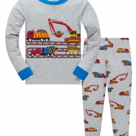 Popshion 2stk Gutter Gravemaskin Print Cartoon Car Pyjamas Sets