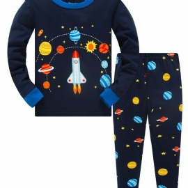 Popshion 2stk Gutter Rocket Astronaut Star Universe Planet Langermet Pyjamasdrakt