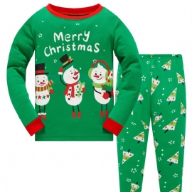Popshion Barn Julepysjamas Bomull Langermet Snowman Christmas Pjs Set Xmas Holiday Clothing