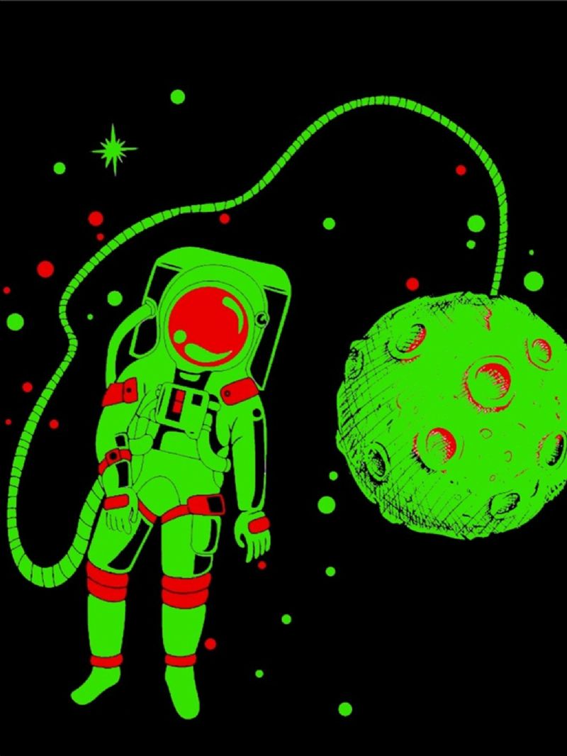 Popshion Gutter Luminous Astronaut Star Moon Romskip Topp Og Kontrastpysjamas Buksesett