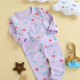 Småbarn Baby Jenter Pyjamas Familieantrekk Jordbærtrykk Rundhals Langermet Undertøy Og Buksesett Barneklær