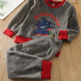 Småbarn Baby Pyjamas Familieantrekk Dinosaurbroderi Rundhals Langermet Topp Og Buksesett For Gutter Jenter Barneklær