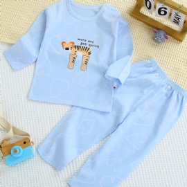 Småbarn Baby Pyjamas Familieantrekk Dyr Print Rundhals Langermet Topp Og Buksesett For Jenter Barneklær