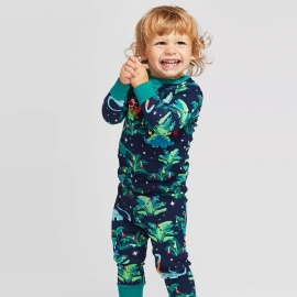 Småbarn Babypyjamas Familieantrekk Dinosaurtrykk Rundhals Langermet Jumpsuit Romper For Gutter Jenter