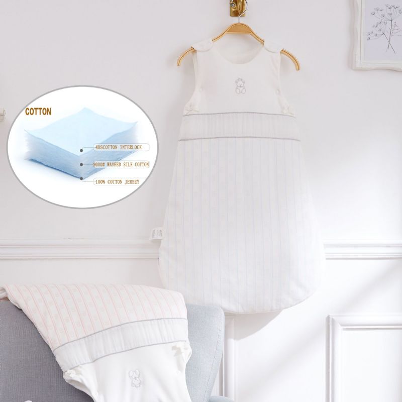 Småbarn Barn Sovepose Vertikal Stripet Four Seasons One Pie Pure Cotton Tank Top Chunky Toddler Gutter 1 År Baby Tynn Bomull Med Glidelås